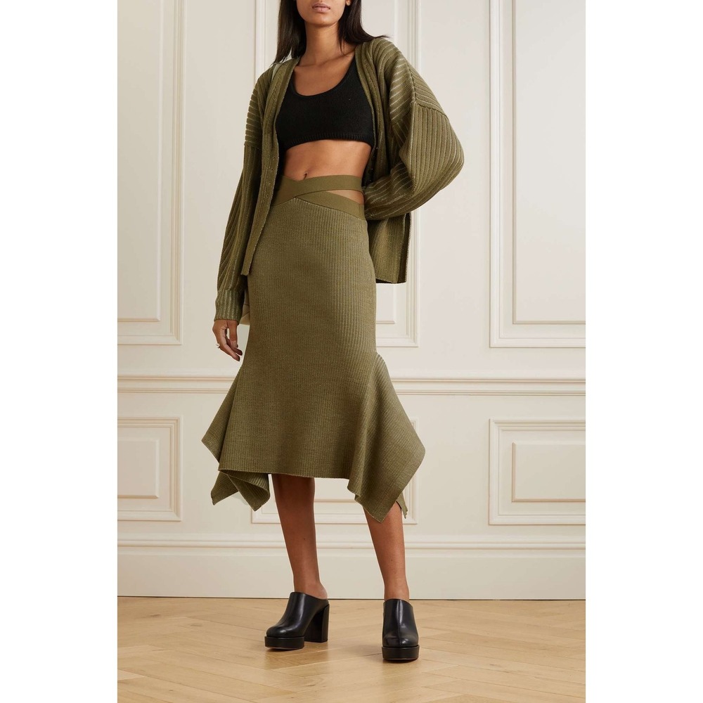 3.1 Phillip Lim Rare Ribbed Wool Handkerchief Midi Skirt L Designer Luxury New